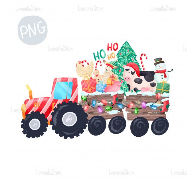 Christmas farm tractor Red PNG Clipart