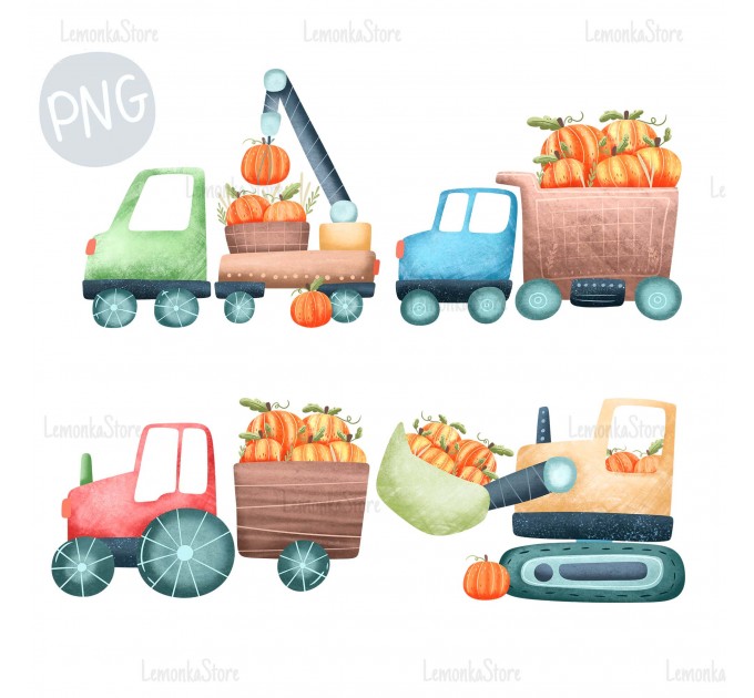 Cute pumpkin trucks PNG Clipart