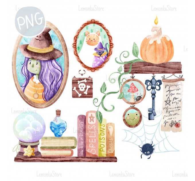 Halloween Witch portrait and stuff PNG Clipart