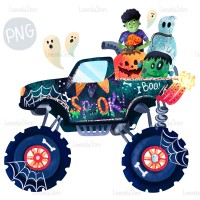 Halloween truck with monsters PNG Clipart