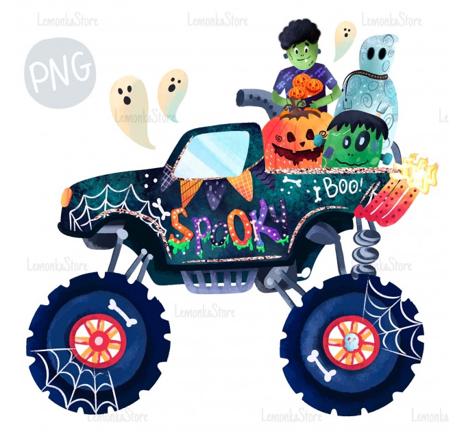 Halloween truck with monsters PNG Clipart