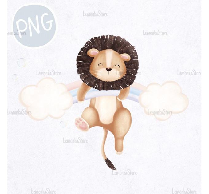 Lion on the rainbow PNG ClipArt