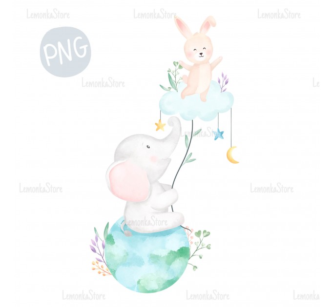 Little Elephant and Bunny PNG Clipart