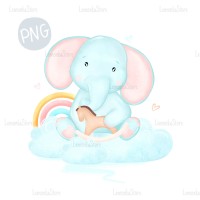 Little Elephant with wooden toy PNG Clipart