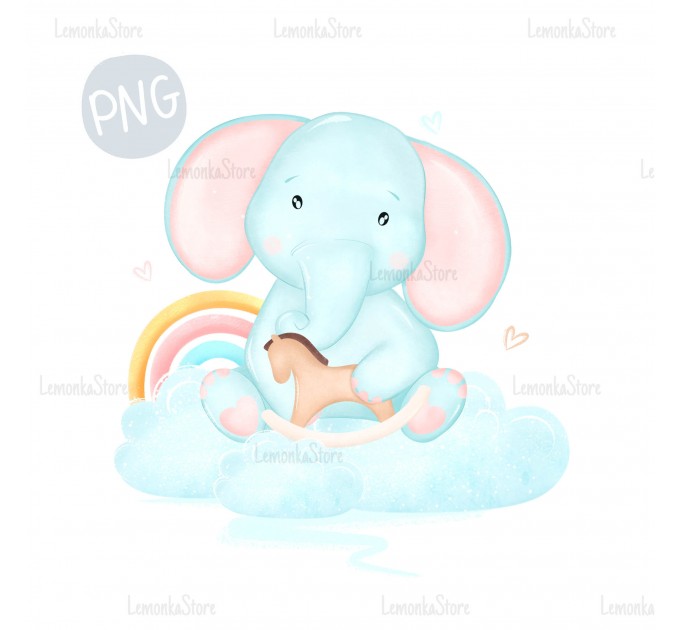 Little Elephant with wooden toy PNG Clipart