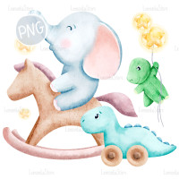 Little Elephant on wooden horse