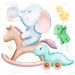 Little Elephant on wooder horse PNG ClipArt