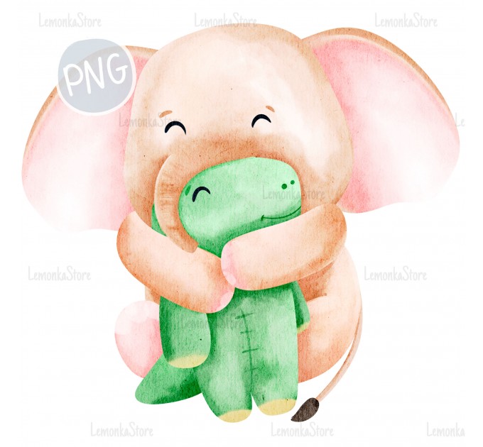 Little Elephant with dinosaur-toy PNG ClipArt