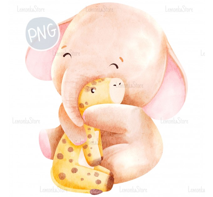 Little Elephant with giraffe-toy PNG ClipArt