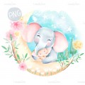 Little Elephant with mom PNG ClipArt