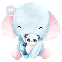 Little Elephant with panda-toy