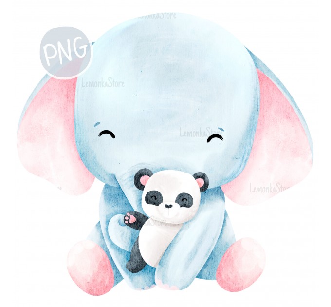 Little Elephant with panda-toy PNG ClipArt