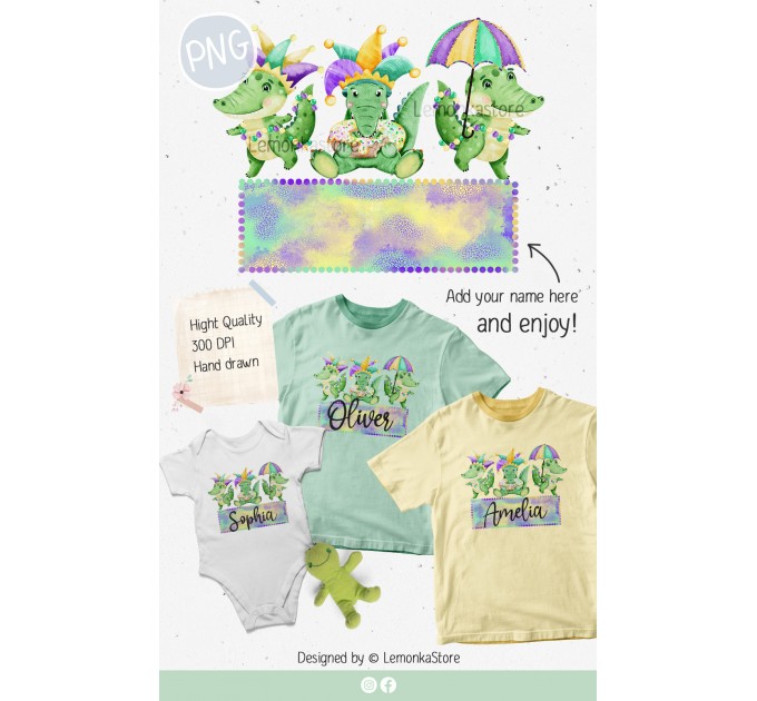 Mardi Gras Alligators with frame PNG ClipArt