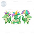 Mardi Gras Alligators trio PNG ClipArt