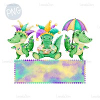 Mardi Gras Alligators with frame PNG ClipArt