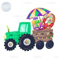 Mardi Gras Green Tractor PNG ClipArt