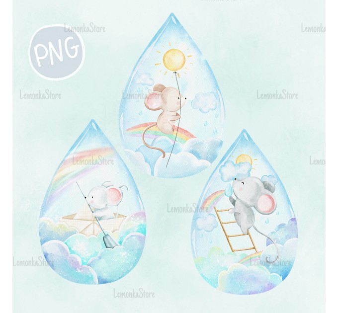 Mice in the rain drops PNG ClipArt