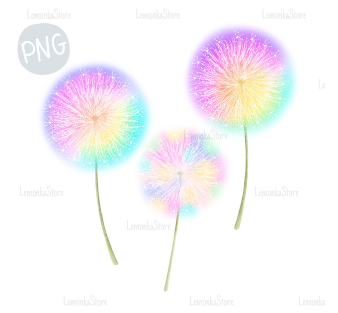 Rainbow dandelions PNG Clipart