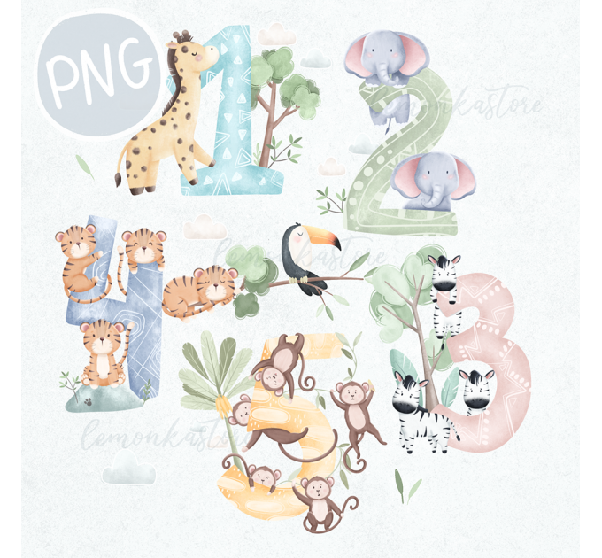 Safari Animals Numbers PNG ClipArt