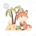 Little Fox with sand castle PNG Clipart